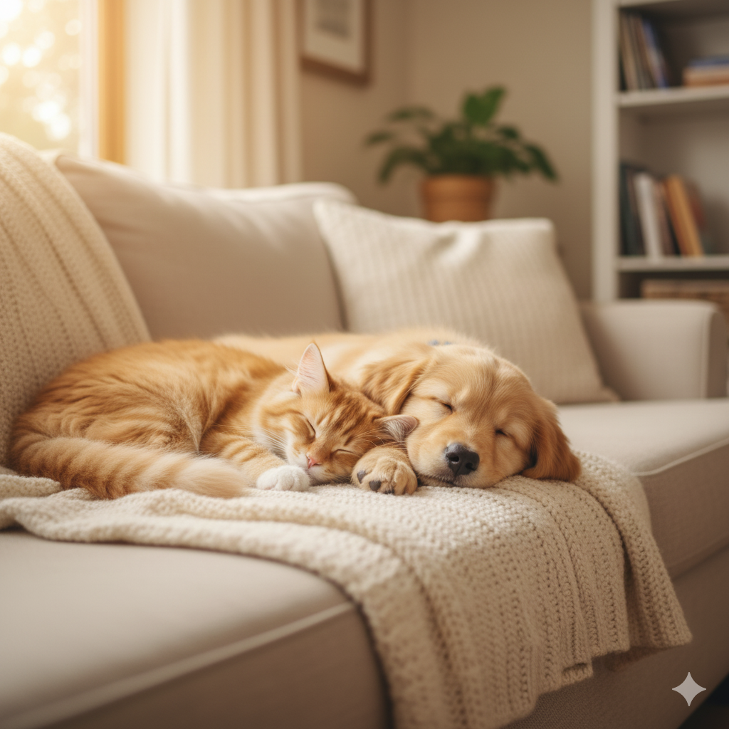 Mèo và Bubu ngủ cạnh nhau